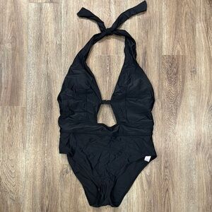 NWT Adore Me Open Back Strappy Black Halter Swimsuit